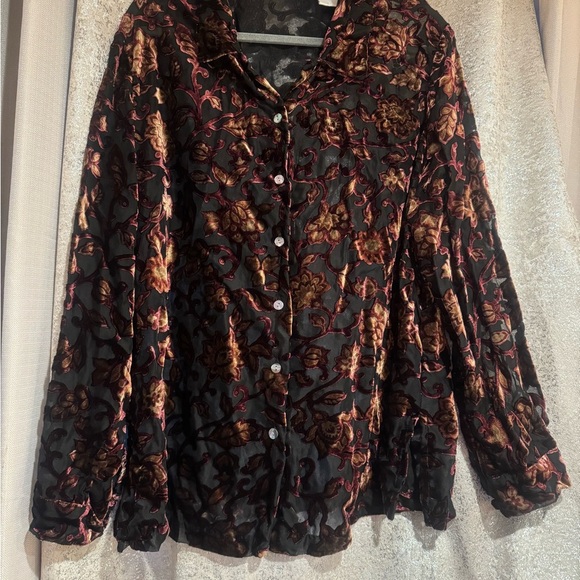 Floral Velvet Button-Up Blouse - Picture 1 of 5